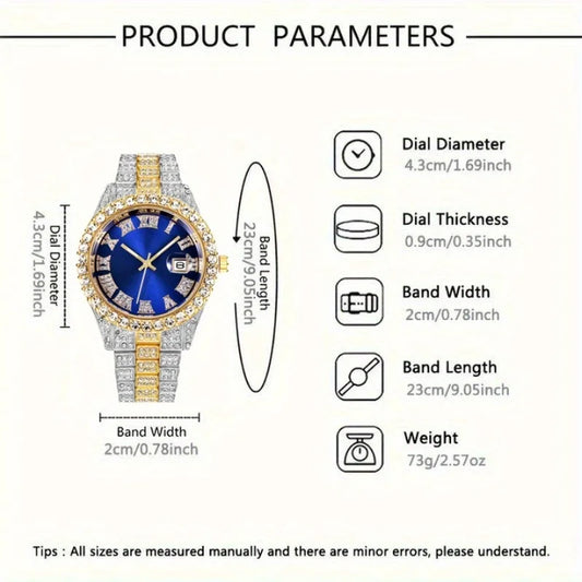 4pcs/set, Business Luxury Men's Rhinestone Watch Jewelry Set, Classic Silvery Men Quartz Calendar Wrist Watch - Gifts for Men, Good Vibrations