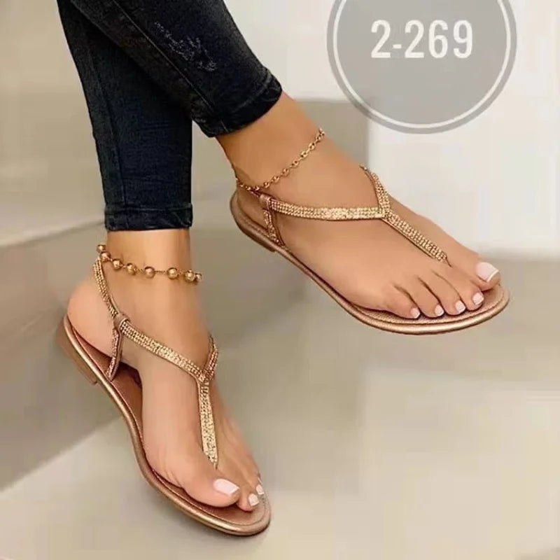 New Summer Sandals for Women Fashion Pointed Toe Flats Women's Casual Sandals Ladies Flip Flops Roman Low Heel Woman Sandalias Good Vibrations