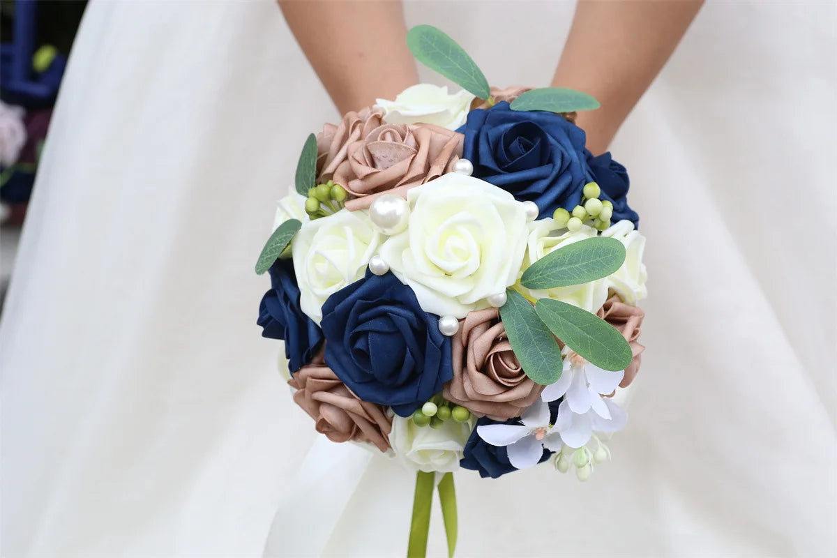 YeeNanee Wedding Gold Hoop Bouquet for Bridesmaids Floral Rose Eucalytpus Metal Ring Wreath Bridal Shower Ceremony Decoration Good Vibrations