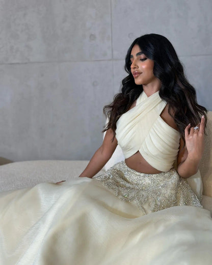 Sharon Said Saudi Arabic Beige Halter Evening Dresses for Wedding Dubai Crystal Long Formal Gowns Party Dress SS444 Customized