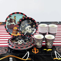 Pirate Theme Party Disposable Tableware Sets Paper Plate Cup Kids Birthday Party Decor Halloween Baby Shower Dining-table Supply Good Vibrations