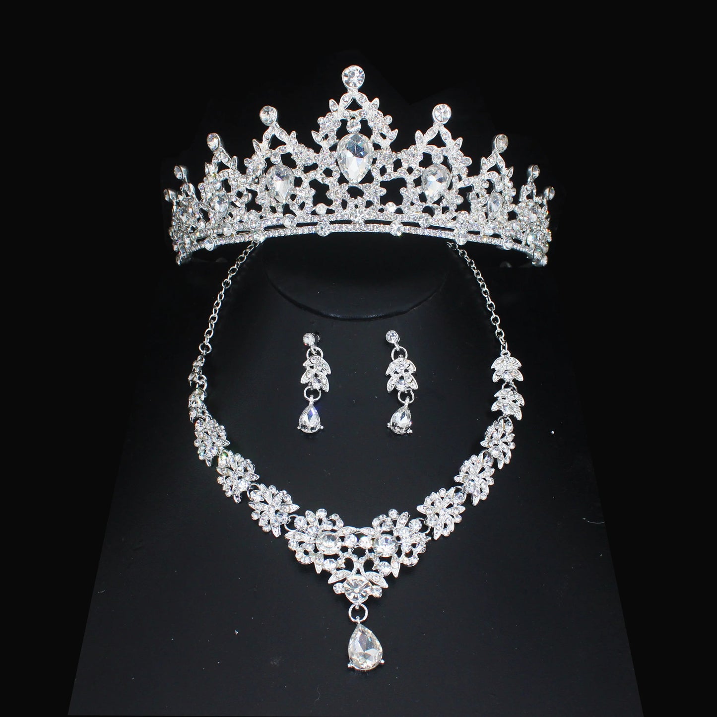 Luxury Crystal Wedding Bridal Jewelry Sets Women/Girl Gold Color Tiara/Crown Earrings Choker Necklace Bride Jewelry Set Good Vibrations Adult Super Store