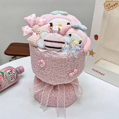 Sanrio Hello Kitty Bouquet Cute Cartoon Plush Doll Flower Cinnamoroll Kuromi My Melody Toys Flower Girl&Child Holiday Gifts Good Vibrations