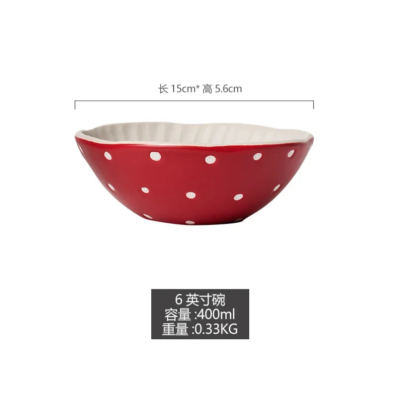 Cute Red Mushroom Ceramic Tableware Coffee Cup Afternoon Tea Set Creative Cartoon Pastry Plate Rice Bowl Salad Plate Dinner Dish Good Vibrations