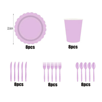 New purple party disposable tableware, baby shower, wedding party decoration, children's adult birthday party event celebration Good Vibrations