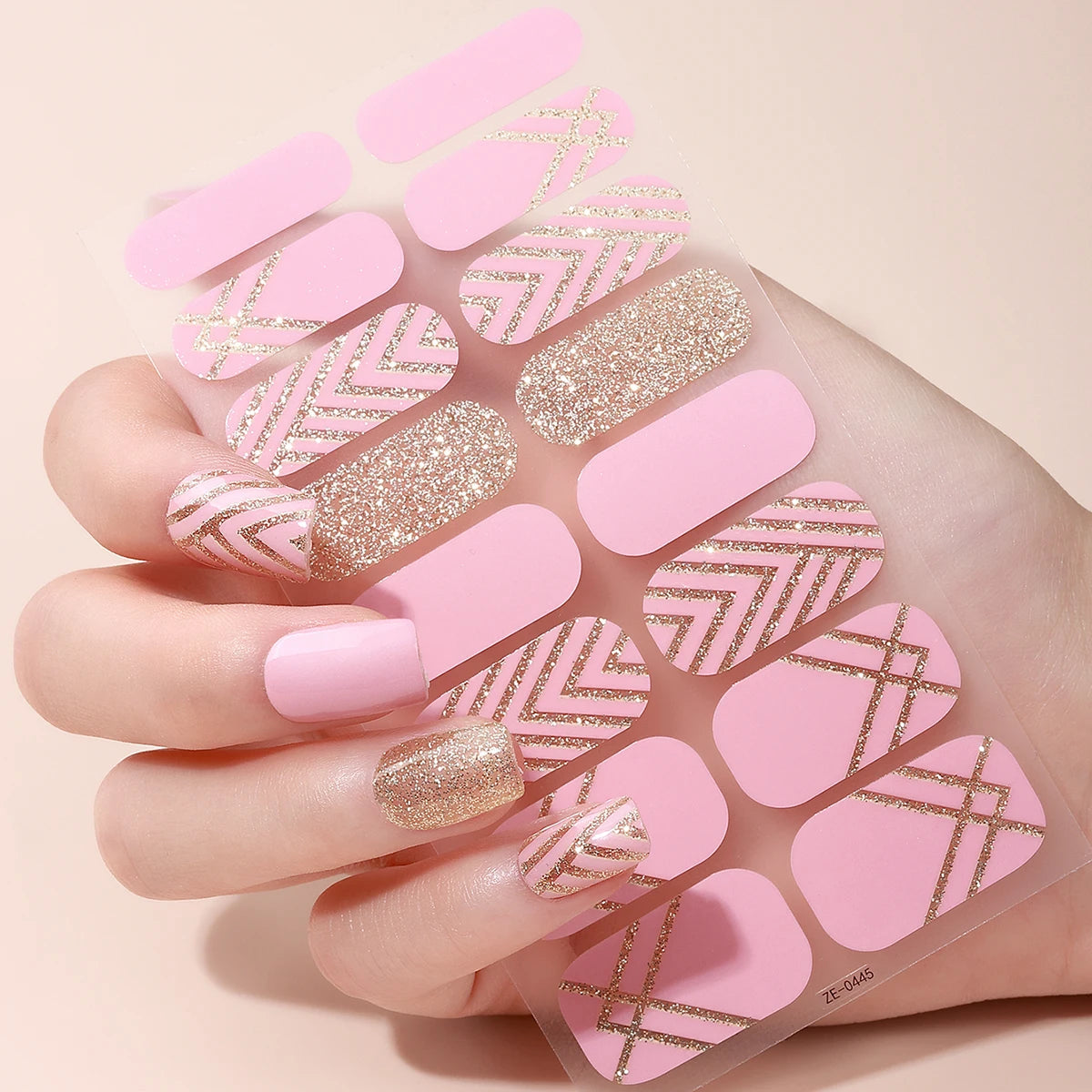 16Tips DIY Baking-Free Nail Stickers Shiny French Stripes Nail Patch Full Cover Adhesive Nail Wraps Manicures Decoration Decal Good Vibrations