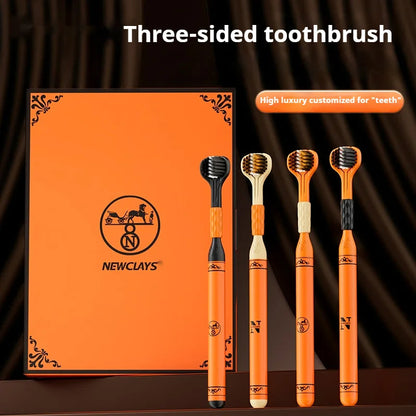 4 Gift Boxes of Three-Sided Toothbrushes in a Gift Box, Wrapped Soft-Bristled High-Efficiency Toothbrush, Deep Cleaning Cloth for Injury Gums, Special for Sensitive Gums, High-End Gift Boxes for Family Wear, a Must-Have Gift Good Vibrations