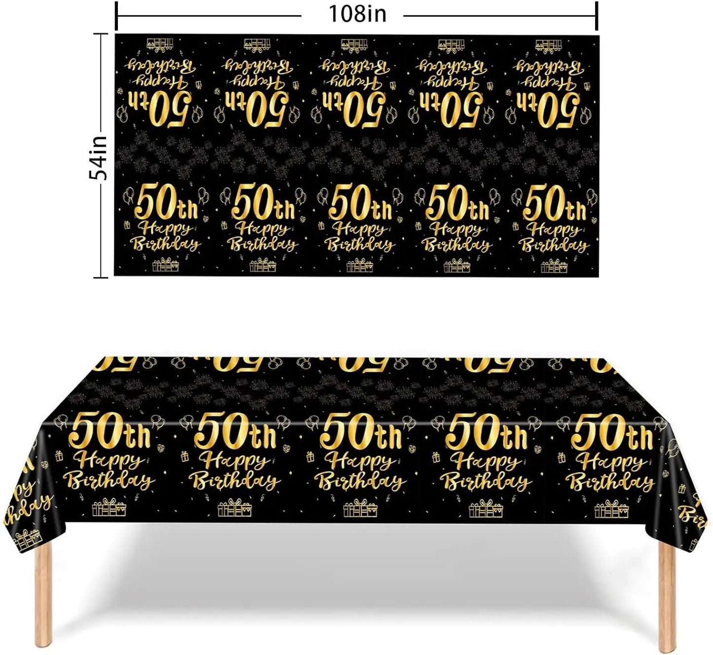 50th Birthday Party Supplies for Men Women Black and Gold 50 Years Old Party Paper Plates Cups Napkin Tablecloth Tableware Decor Good Vibrations