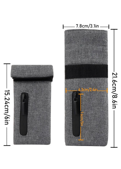 FIREDOG Smoking Smell Proof Pouch, gray PU leather with zipper, carbon lined, odor-proof design.