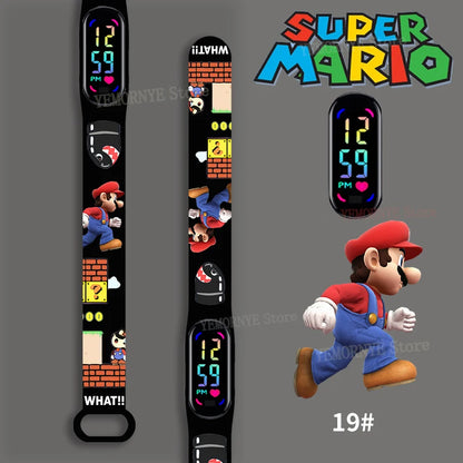Mario Bros Children's Watches Action Figures Luigi Princess Peach Yoshi Bowser kids Sport Wristband Waterproof Digital Watch Toy Good Vibrations