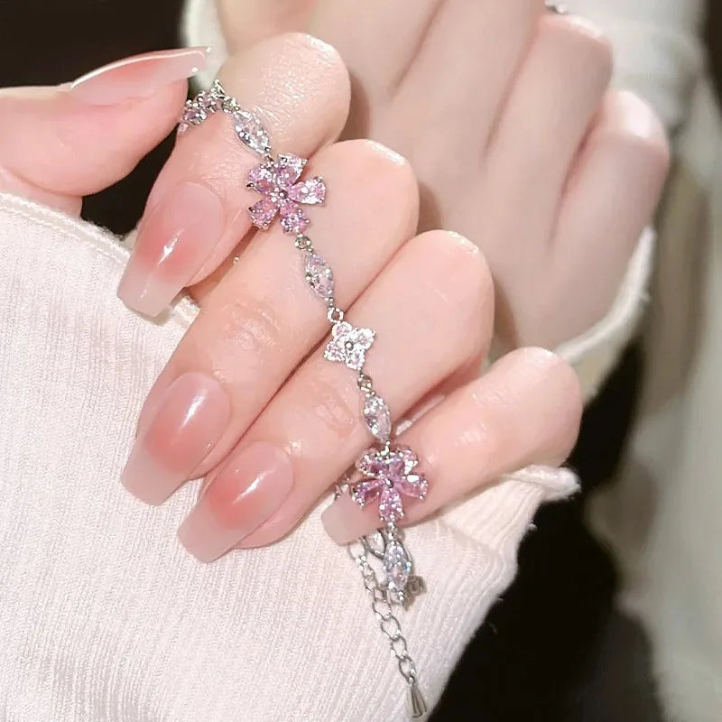 Elegant Crystal Flowers Bracelet For Women Y2K Sweet Girls Moon Cherry Blossom Bow Zircon Bracelets Luxury Designer Jewelry Gift Good Vibrations