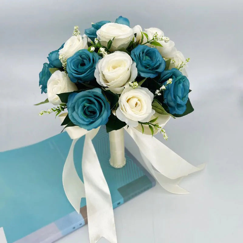 Bridal Bouquet Flowers Bridesmaid Wedding Accessories Blue Artificial Roses Bridal Bouquets Wedding Decoration Marriage Good Vibrations