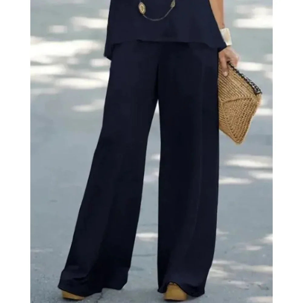 Women Two-Piece Set Halter Sleeveless V-Neck Top & High Waist Pants Set Casual Femme Fashion Loose Outfits for Woman Tracksuit Good Vibrations