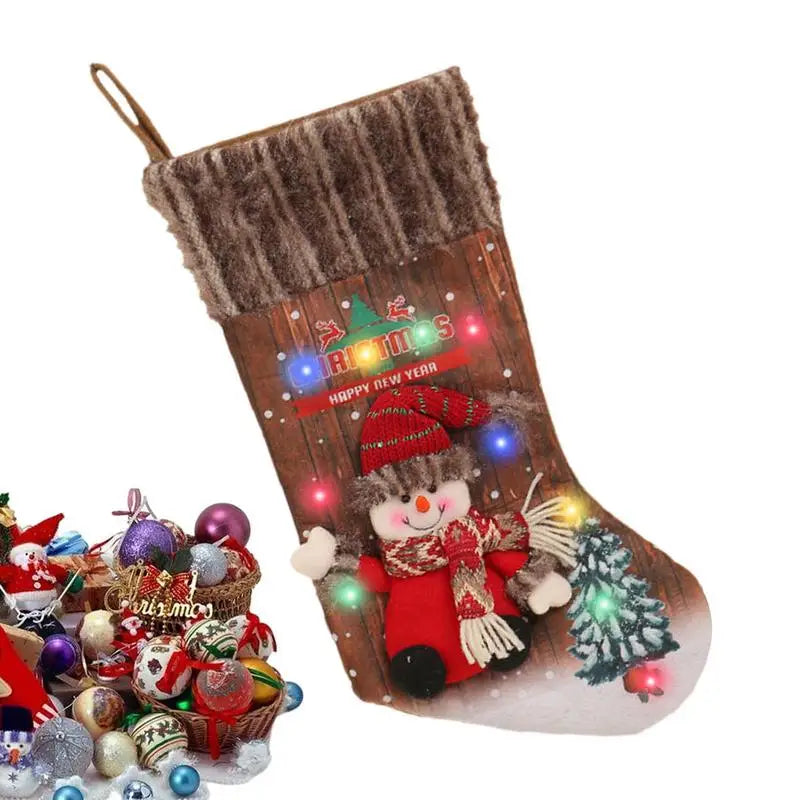 Christmas Stocking With Colorful Lights 18.11 Inches Cartoon Christmas Stocking Tree Ornaments Decoeative Stocking Pendants Good Vibrations
