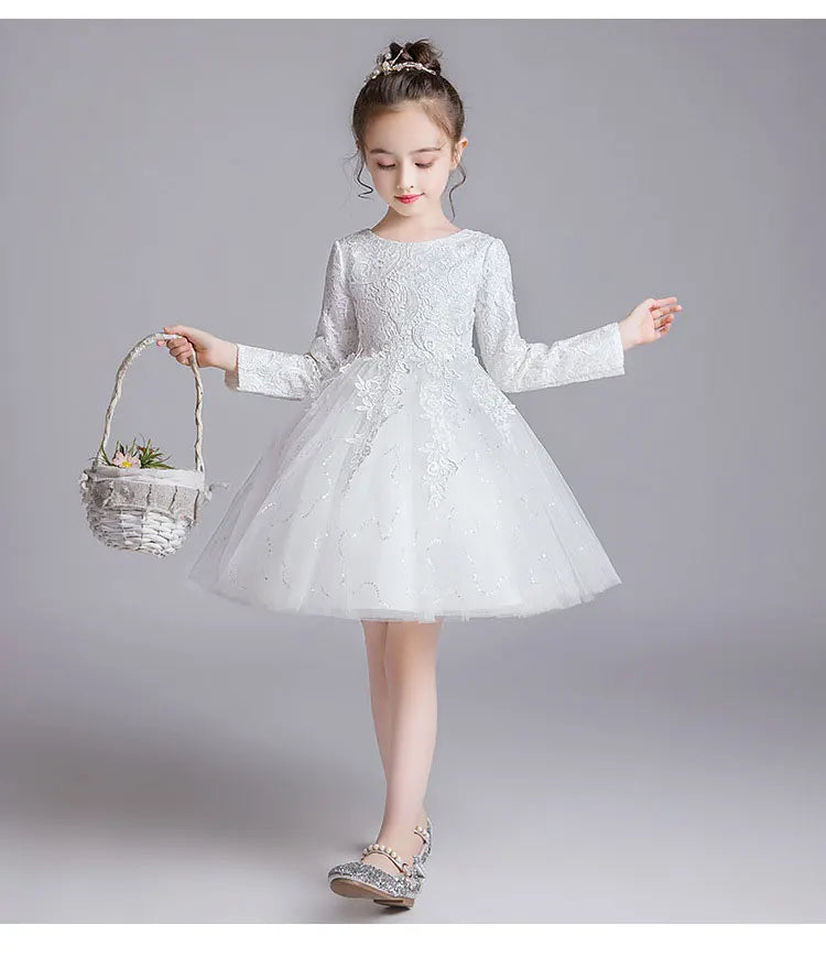 Fashion Flower Girl Dresses for Weddings Lace Long Sleeve Children Bridesmaid Dresses Spring Autumn Girls Party Dress 3-12 Years Good Vibrations