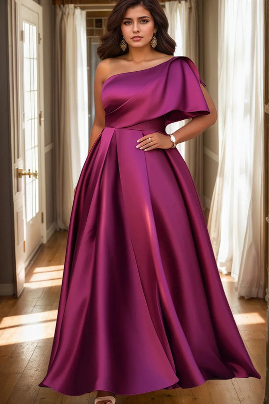 Women's Plus Size Evening Dress One Sleeve Pleated A-Line Elegant Wedding Guest Cocktail Maxi Dresses Off Shoulder Formal Dress Good Vibrations