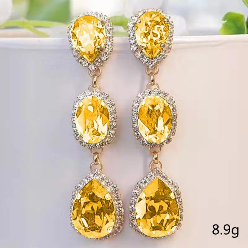 2026 Fashion Bright Yellow Crystal Earrings Female Engagement Party Jewelry Temperament Women Wedding Ceremony Accessories Good Vibrations