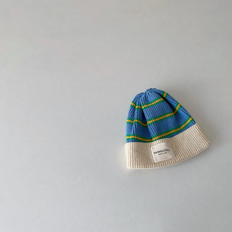 Fashion Striped Kids Knit Hat Boys Beanie Cap Girls Bonnet Cap With Label Korean Style Winter Autumn Infant Baby Accessories Good Vibrations