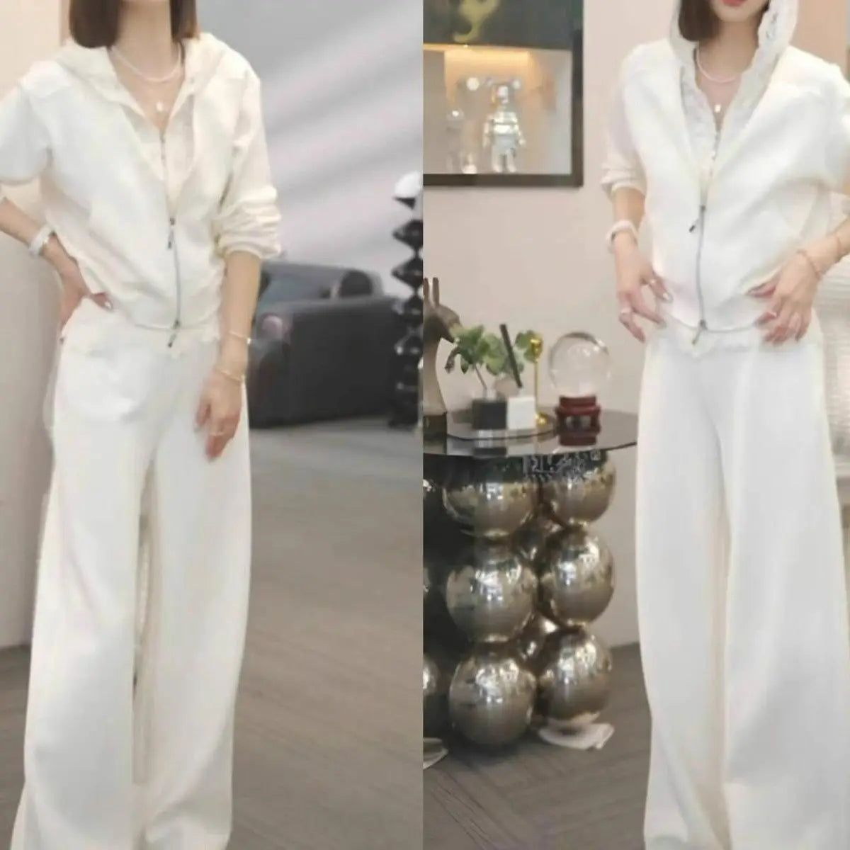 Women's Suit 2025 High-end Splicing Lace Hooded Sweater + Casual Pants Two-piece Set Good Vibrations