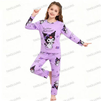 Children's Cartoon Stitch Pajamas Sets Boys Pijamas Girls Mickey Hello Kitty Sleepwear Comfortable Long Sleeve Nightwear Pjs Good Vibrations