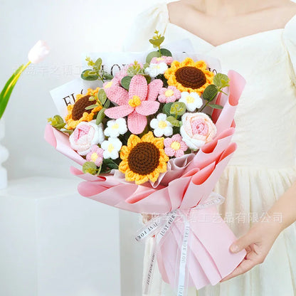 Teachers' Day Gift Bouquet Cross-border Finished Product Hand-knitted Wool Large Opening Tulip Simulation Flower Wholesale Good Vibrations