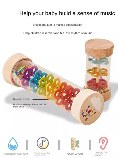 Baby Wooden Rain Sound Pipe Simulation Rain Sound Wooden Toy Gift Hourglass Fun Music Shaker Early Education Enlightenment Toy Good Vibrations