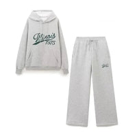 Women's Set Two Pieces Elegant Casual Women's Set Autumn Outfits Sweat Suit Sets Basics Grey Letter Hoodies Sets Good Vibrations