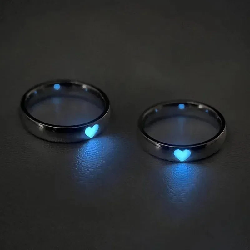 Glow In Dark Ring Luminous Blue Pink Light Love Heart Ring Couples Girls Silver Color Jewelry Adjustable Size New Fashion Rings Good Vibrations