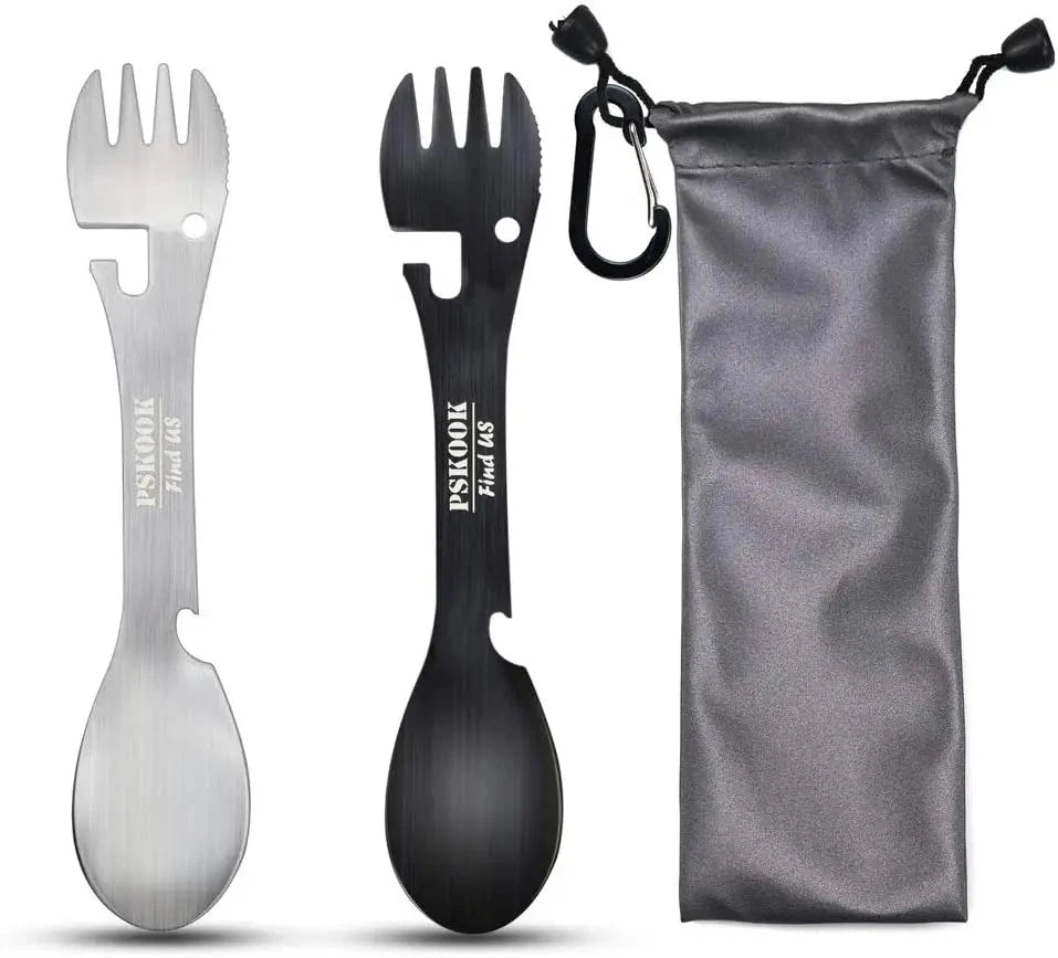 5-in-1 Utility Tactical Spork, Stainless Steel Spoon & Bottle Opener, Fork & Knife, Can Opener Combo Camping Utensil for Hiking Good Vibrations