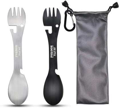 5-in-1 Utility Tactical Spork, Stainless Steel Spoon & Bottle Opener, Fork & Knife, Can Opener Combo Camping Utensil for Hiking Good Vibrations