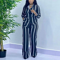 African Fashion Stripe Two Piece Set Women Spring Autumn Casual Button Long Sleeved Shirt Wide Leg Pants Two Piece Set Women Good Vibrations