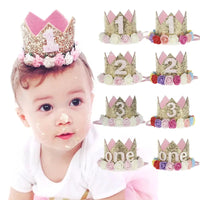 Baby Birthday Decoration Girl 1 2 3 Years Crown Hat Pink White Flower Sequins Crown 1st birthday Photo Prop Happy Birthday Gifts Good Vibrations