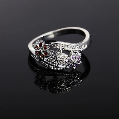 Charm 925 Sterling Silver Rings For Women color crystal flower size 6/7/8/9 Fashion Party Gifts Girl student wedding Jewelry Good Vibrations