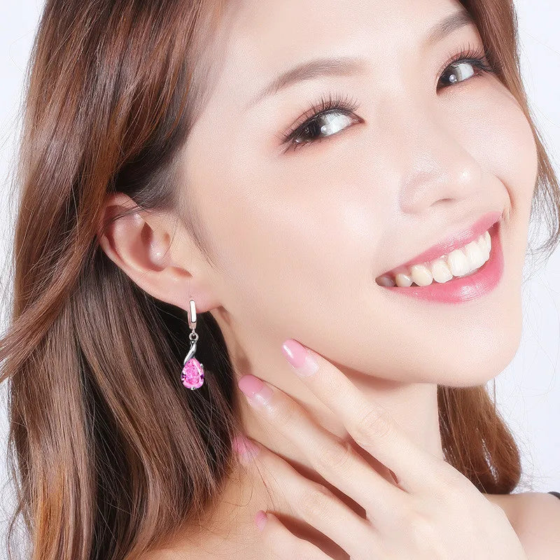 925 Sterling Silver New Woman Fashion Jewelry High Quality Blue Crystal Zircon Water Drop Mid-length Hot-selling Earrings Good Vibrations Adult Super Store