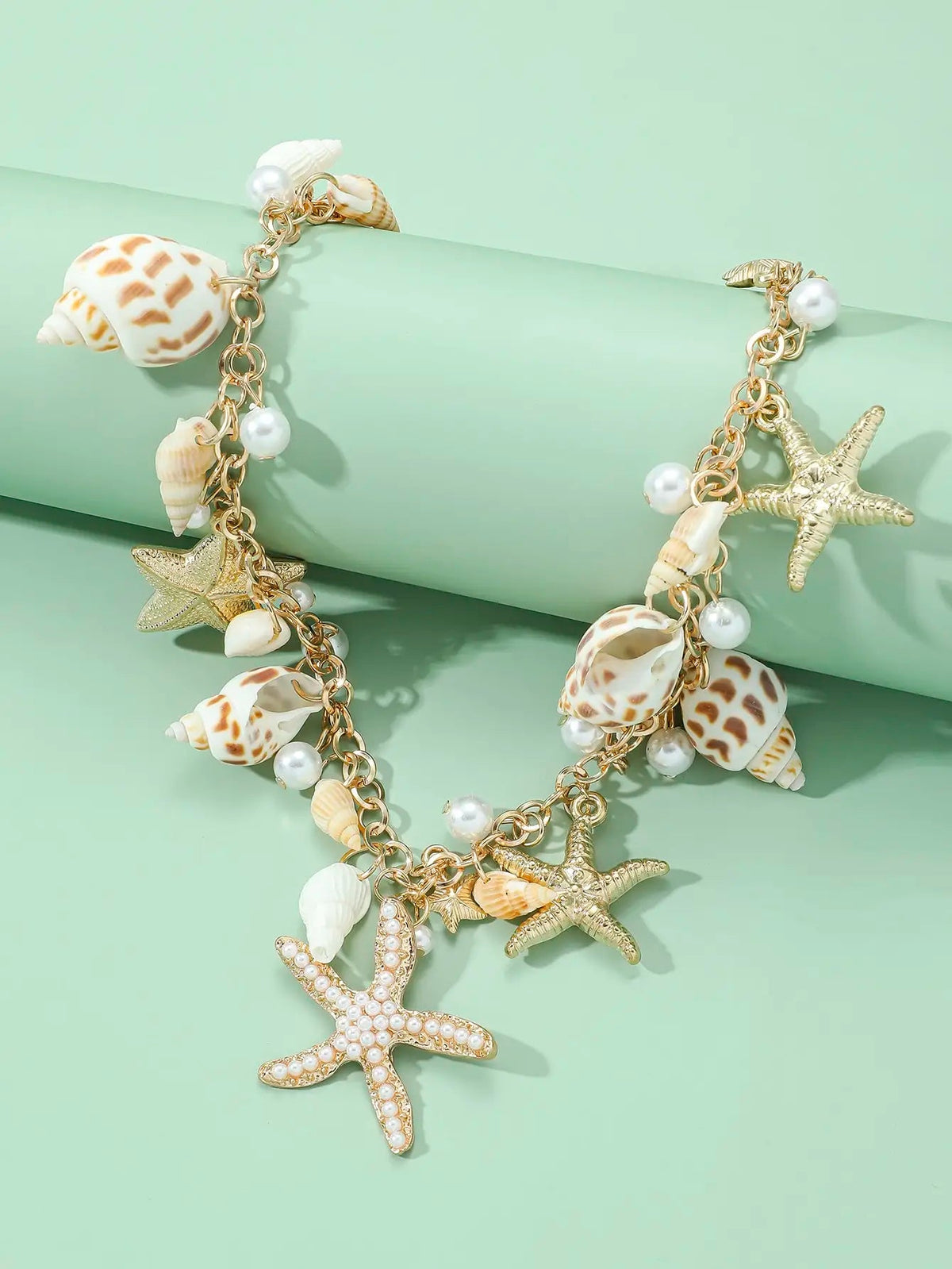 1 Vacation Style Ocean Series Shell Starfish   ImitationPearl Necklace Women's Vacation Leisure Party Exaggerated Shell Necklac Good Vibrations