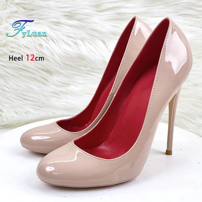 10CM 12CM Woman Stiletto Heels Fashion Round Toe Leather Women Shoes Spring Autumn Black Super High Heel Work Shoes Female Pumps Good Vibrations