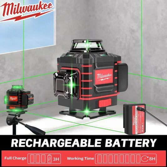 Milwaukee  16 Lines 4 Sides*360 Degree Vertical 4.2V 3-4D Laser Level Green Beam Self-leveling Vertical Cross Line Lase Good Vibrations
