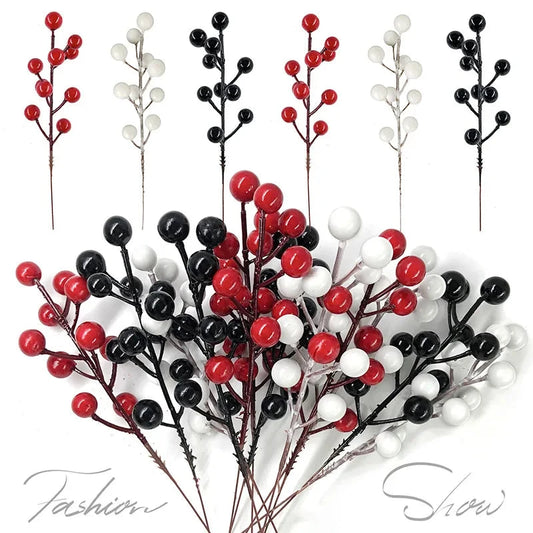 Christmas Decoration Red Berries Artificial Foam Black White Berry Flower Branches DIY Wreath Xmas Tree Wedding Party Home Decor Good Vibrations