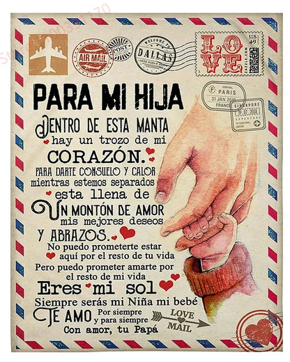 Flannel Blanket-A Mi Hija Letter To My Daughter Express Love Spanish Version Sofa Throw Blanket Thanksgiving Birthday's Day Gift Good Vibrations
