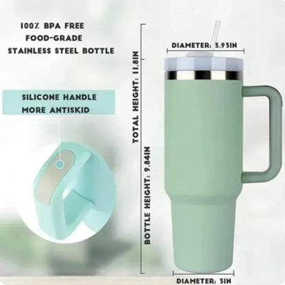 1200ML 304 Stainless Steel Insulated Water Bottle,Thermal Coffee Car Cup, Cold Hot Mugs Vacuum Flask With Handle Straw,For Sport Good Vibrations Adult Super Store