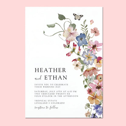 20pcs Country Wedding Invitation, Personalized Wedding Invitation Card, Wedding Invitations for Elegant Wildflowers Good Vibrations