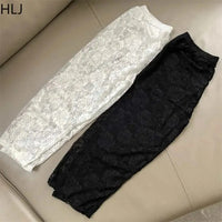 HLJ&GG Fashion Lace See Though Patchwork Two Piece Sets Women V Neck Short Sleeve Loose Top+Skinny Shorts Outfits Sexy Clubwear GOOD Vibrations