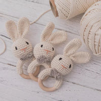 Baby Crochet Rattle Wooden Teether Toy BPA Free Wood Rodent Rabbit Rattle Baby Mobile Play Gym Newborn Educational Music Toys Good Vibrations