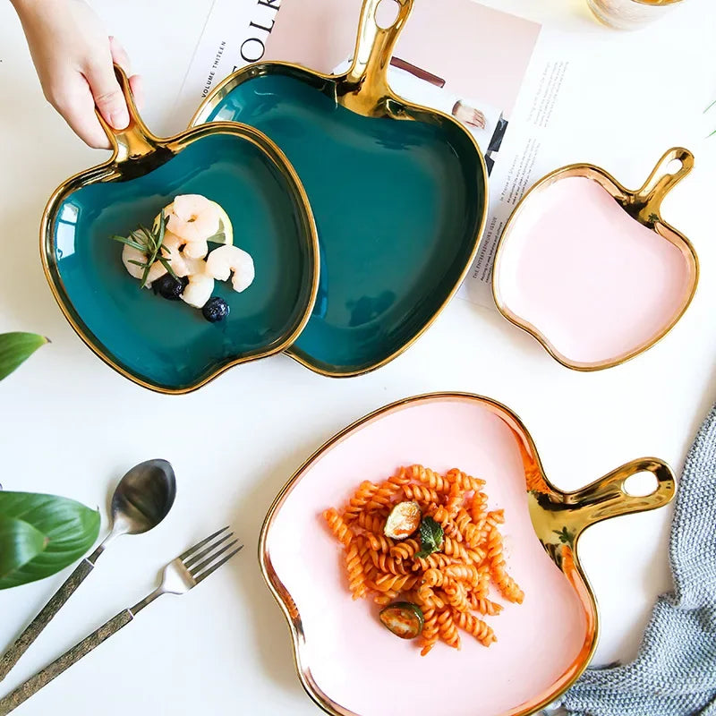 Dinner Plate with Handle Luxury Storage Tray Food Dessert Fruit Jewelry Trinket Dish Decorative Dinnerware Good Vibrations