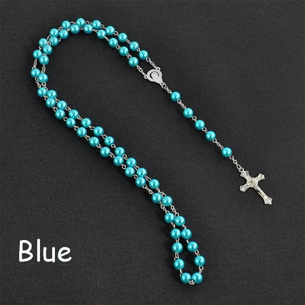 Fashion Vintage Cross Necklace Rosary Beads Chain Jesus Crucifix Virgin Mary Pendant Chain Jewelry Necklace Good Vibrations