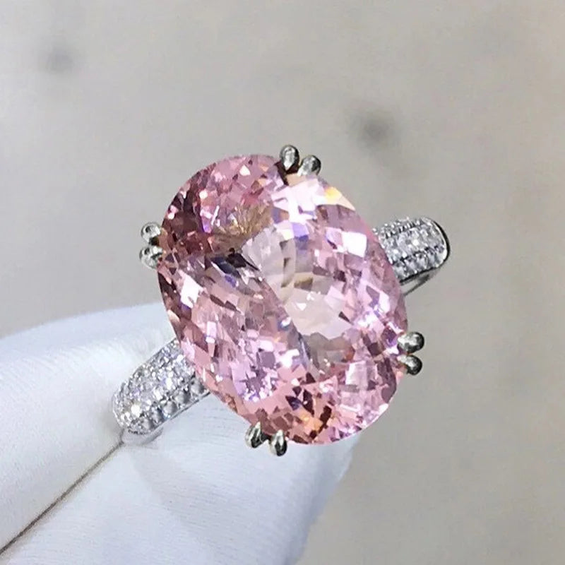 Pink Cubic Zirconia Ring Suitable for Women's Engagement Wedding Luxury Accessories Sparkling Silver Fashion Jewelry Good Vibrations