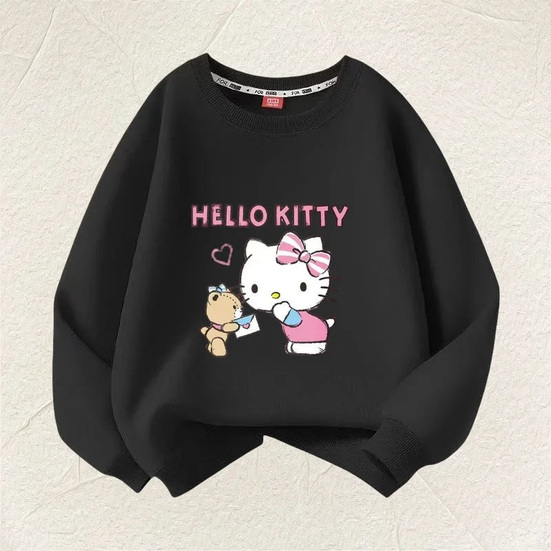 Summer Baby Girl Clothes Kid Sanrio Hello Kitty Printed Long Sleeve Sweatshirt Children Cartoon O-Neck Soft Cotton Top Pullover Good Vibrations