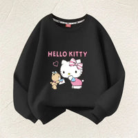 Summer Baby Girl Clothes Kid Sanrio Hello Kitty Printed Long Sleeve Sweatshirt Children Cartoon O-Neck Soft Cotton Top Pullover Good Vibrations