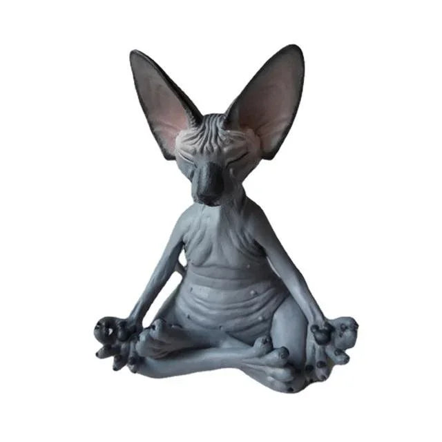Whimsical Buddha Sphynx Cat Figurine Meditation Yoga Happy Cat Decor Art Sculptures Outdoor Garden Statues Figurine Good Vibrations