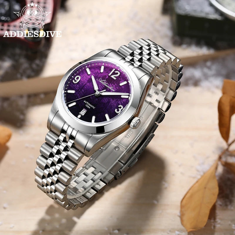 ADDIESDIVE 2026 New Men's Automatic Mechanical Watch 100m Waterproof Sapphire Crystal Calendar Super Luminous Dive Male Watches Good Vibrations